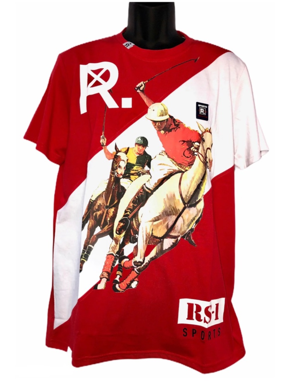 R.S.1NE Sports Polo Player T-shirt Size XL Horses